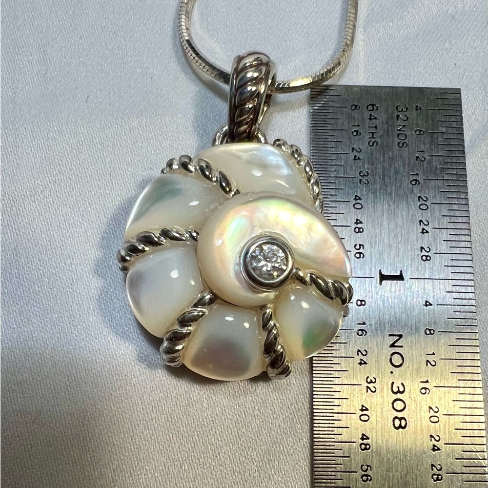 Judith Ripka necklace SS MOP Conch shell/CZ pendant/Milor 925 chain 16” - Picture 11 of 13